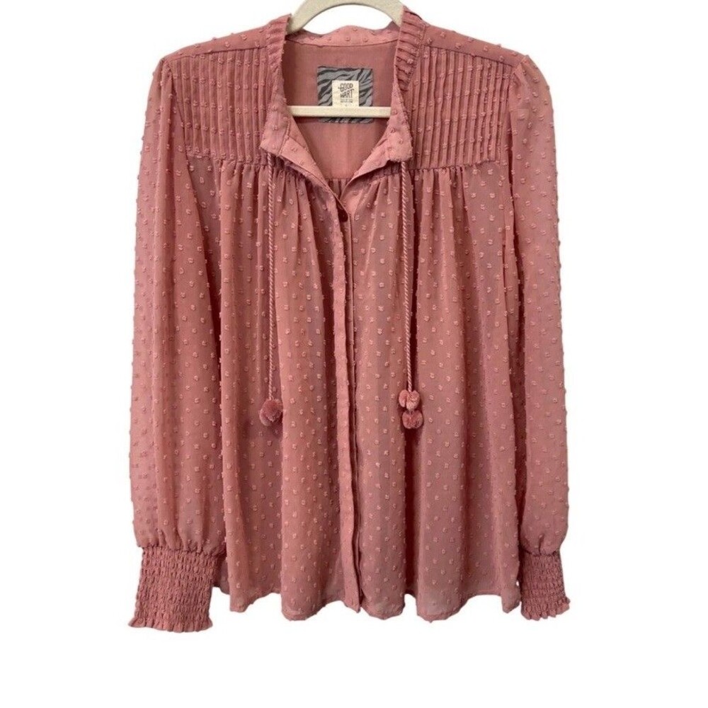 Matilda Jane Good Hart Opryland Long Sleeve Swiss Dot Blouse Sz M Smocked Look
